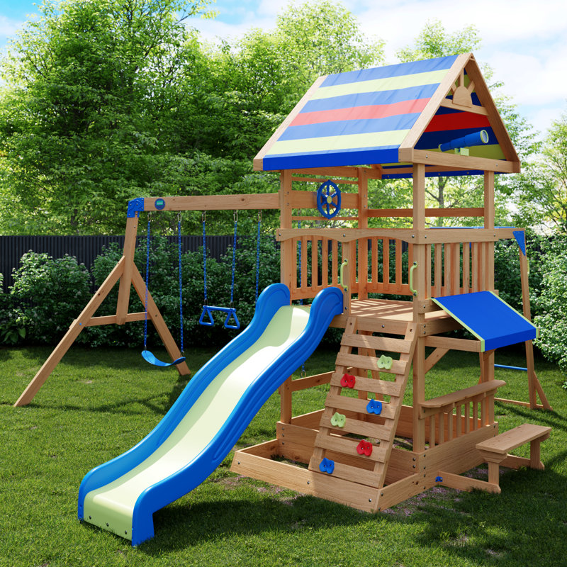 Slide Beach Front All Cedar Wooden Swing Set Backyard Discovery