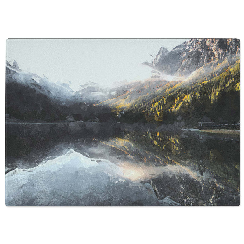 Tempered Glass Antholzer See Lake Reflection Chopping Board, 39 cm W x 28.5 cm L