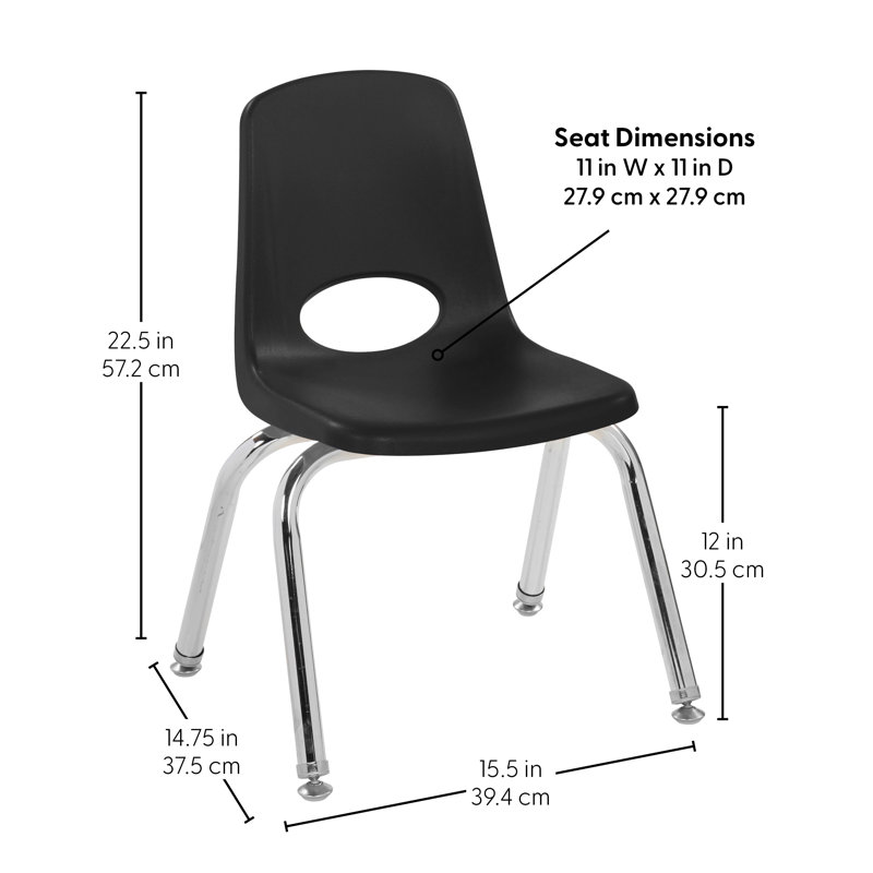 Chaise de classe empilable, 12", Noir, Pivotant et oscille