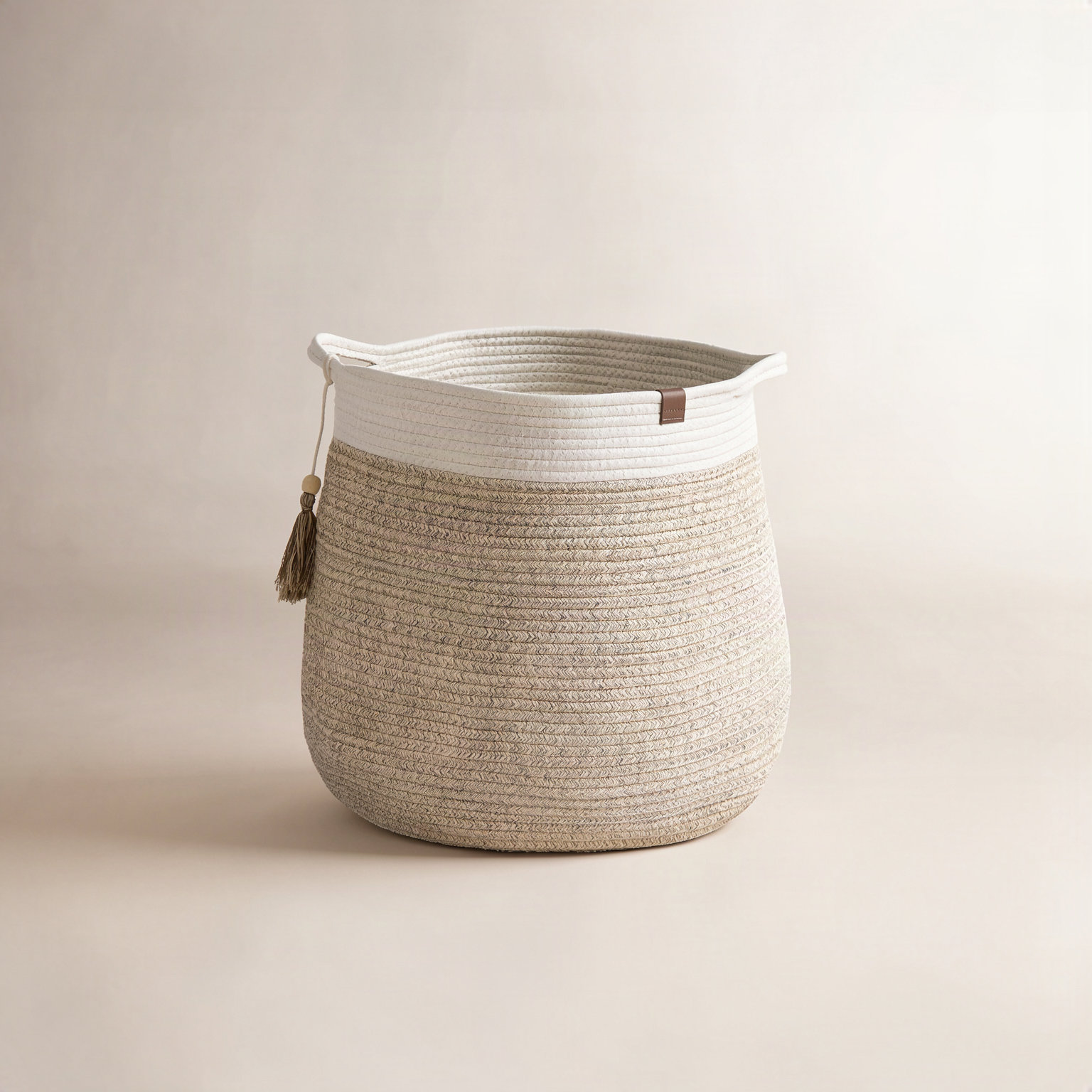 Althoff Handwoven 100% Cotton Storage Bin, White/Yellow/Beige