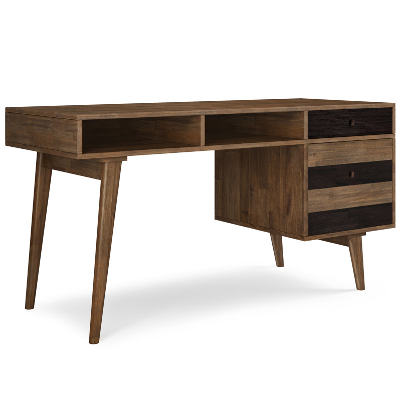 Bureau en bois d'acacia massif l 60 po Clarkson, style contemporain avec tiroirs latéraux