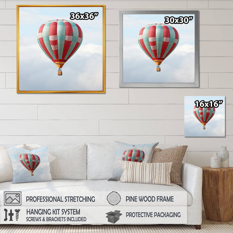 Montgolfière dans le ciel II - montgolfière, art mural, Cadre doré simple, H 16 po x l 16 po x P 1 po