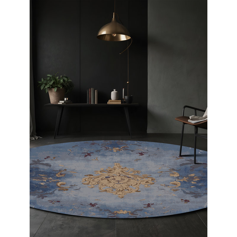 Tapis bleu lavable à la machine, Rond 7 pi
