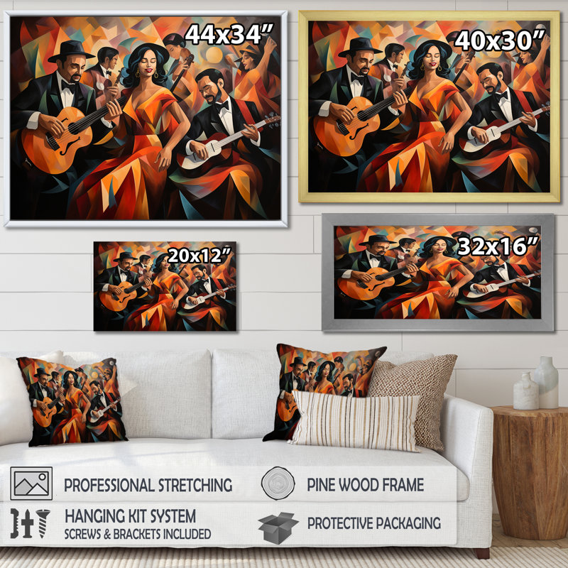 «Salsa Fiesta music latino célébration», reproduction d'art sur toile encadrée, Cadre d'angle fermé noir