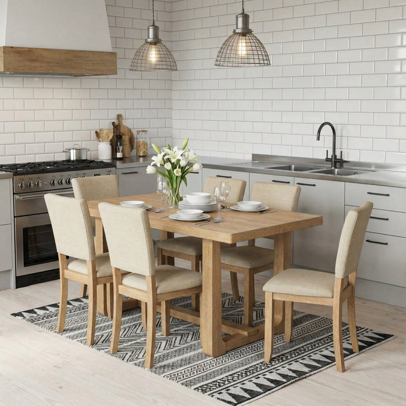 Ensemble de table de salle à manger 5 pièces avec chaises rembourrées pour la cuisine / la salle à manger, Naturel