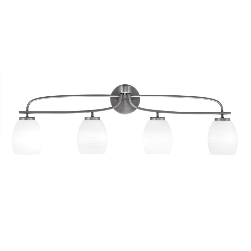 Barre d'éclairage de salle de bain 4 lumières Cavella avec verre de lin blanc 5 po, Graphite