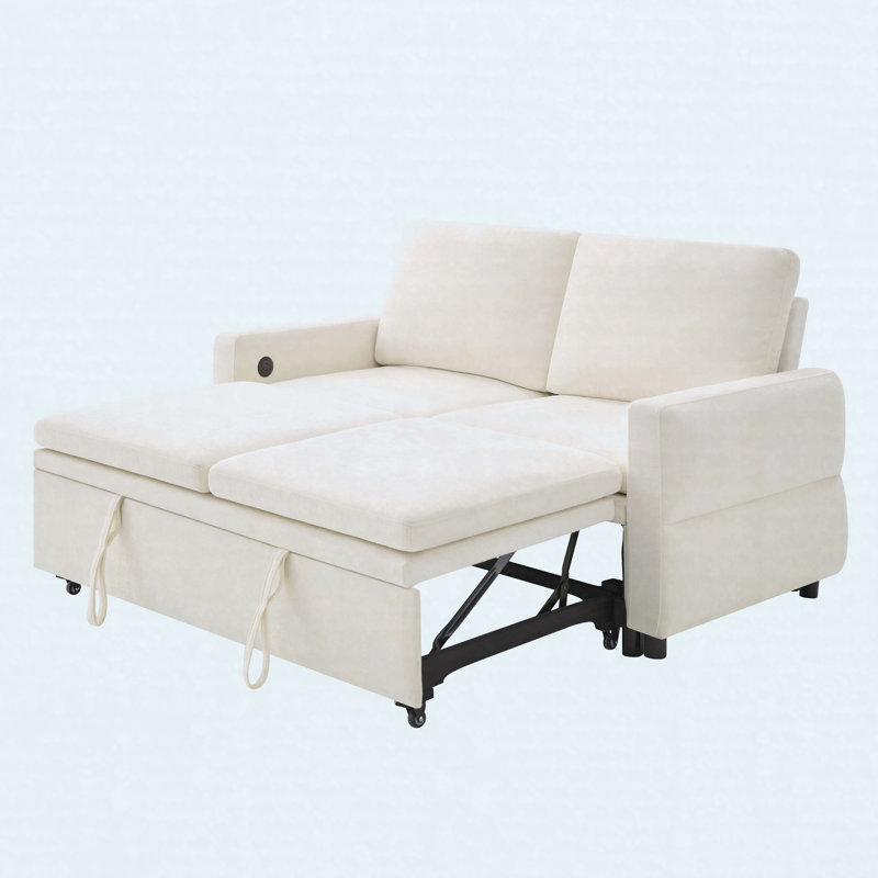 Causeuse-lit convertible 62,75 po avec dossier réglable et ports USB, Beige