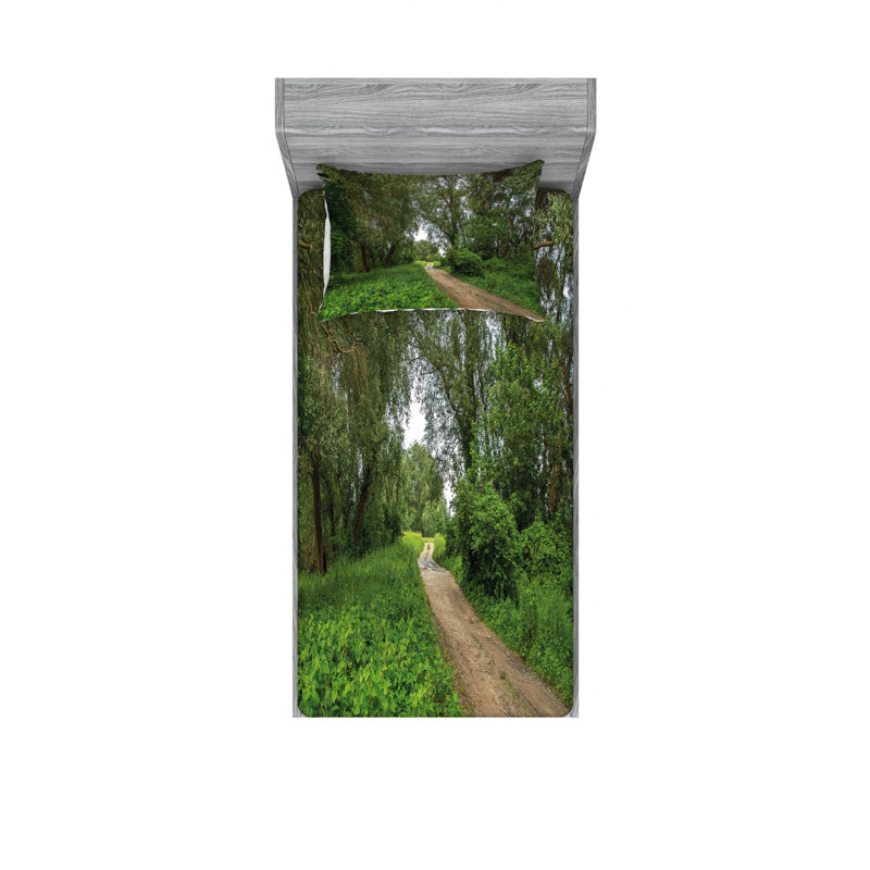 Ensemble de draps ensoleillé à l’intérieur de la forêt, Ensemble de draps pour lit simple avec drap-housse