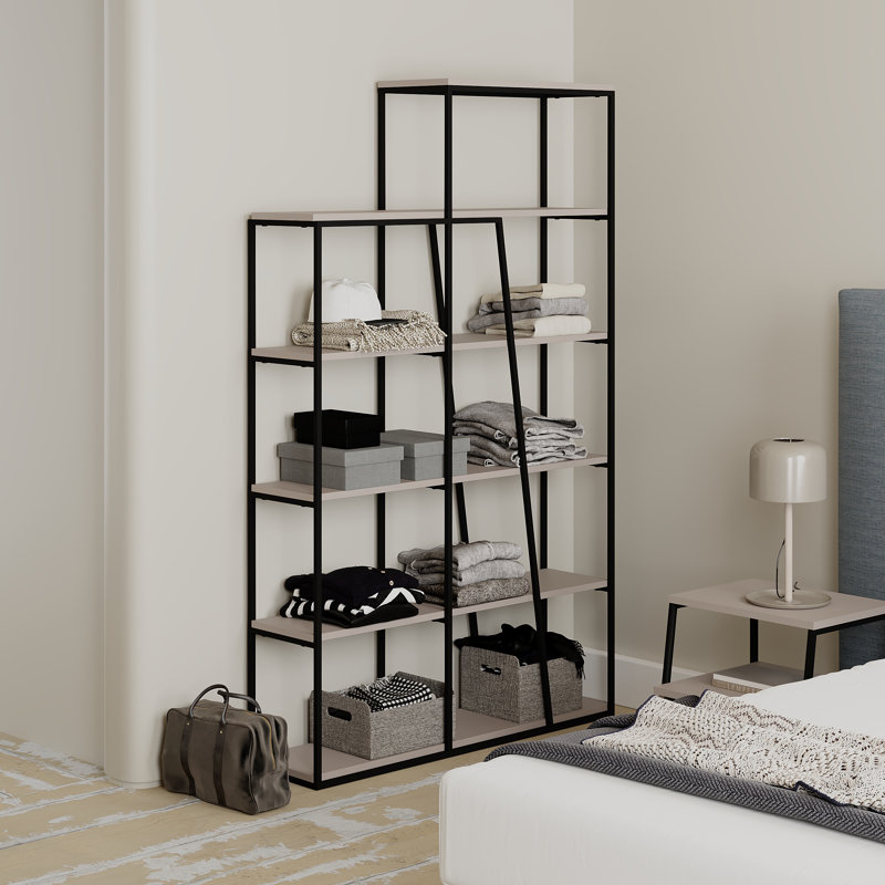 Aires Freestanding Bookcase 5-Tier Display Shelf with Metal Frame, Light Mocha