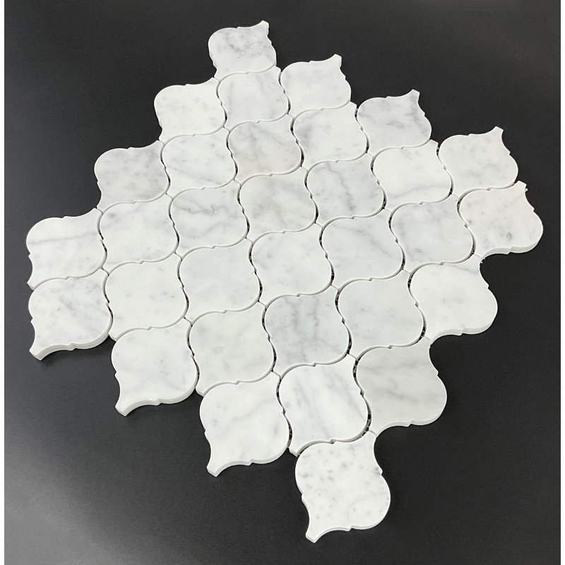 2.5" x 3" Marble Arabesque Mosaic Wall & Floor Tile, White Carrara