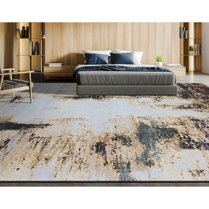 Abstract Area Rug in Gold, Rectangle 8' x 10'