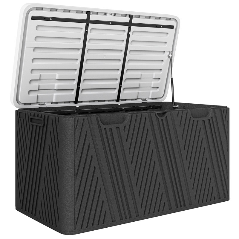Boîte de rangement extérieure 100 gallons, coffre de terrasse imperméable et verrouillable