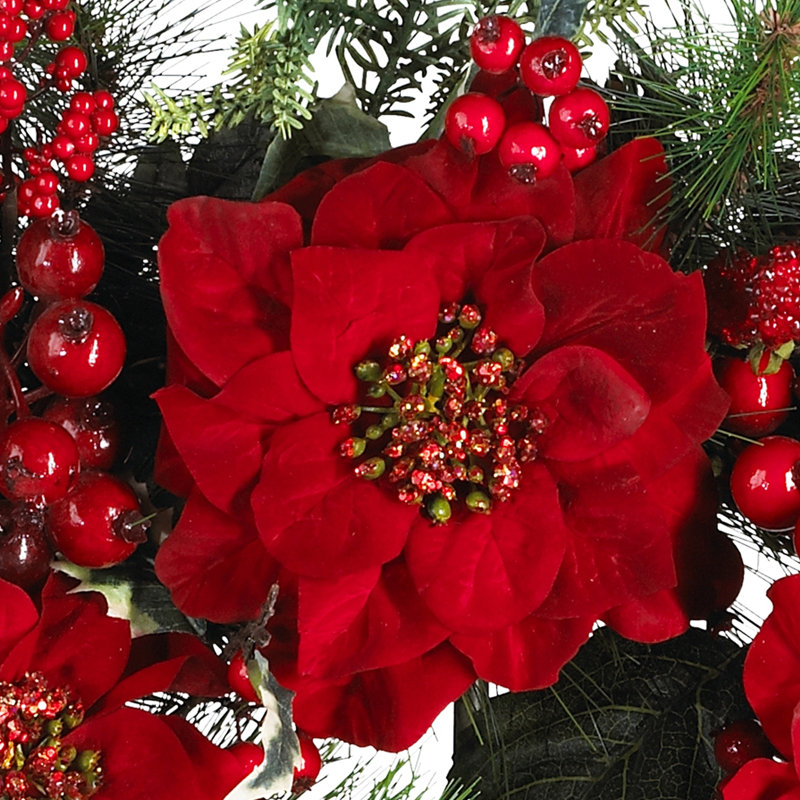 Poinsettia Faux Poinsettia Plastic 24'' Wreath