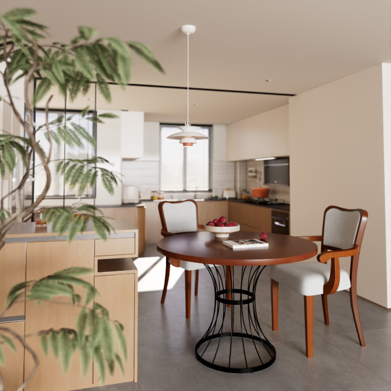 Ensemble repas peu encombrant | Placage de chêne et fer | Charme rustique-moderne | Parfait pour les cuisines douillettes