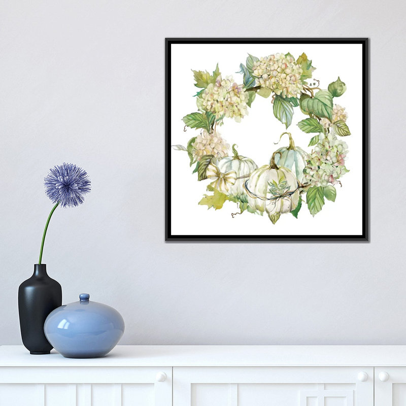 « end of summer couronne », reproduction sur toile, H 18 po x l 18 po x P 1,5 po, Toile avec cadre noir, Pas de tapis