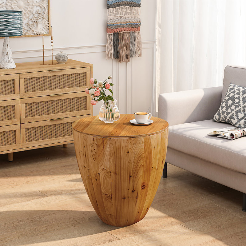 Vintage Storage Coffee Table – Barrel Shape, Fir Wood, No Assembly, 23.43" H x 20.87" W x 20.87" D, Oak