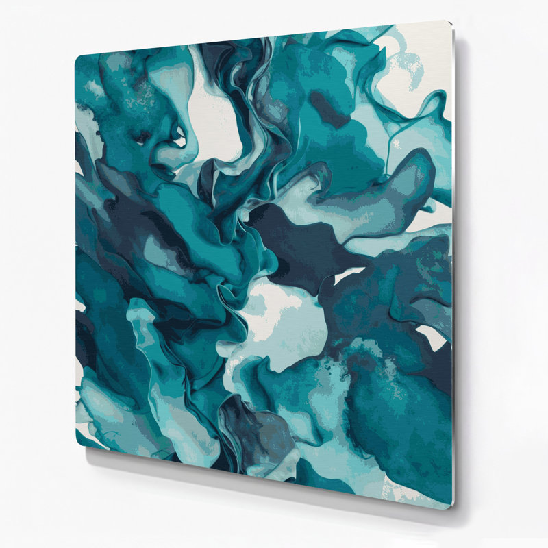 Aquarelle abstraite 50, art mural en métal bleu, H 16 po x l 16 po