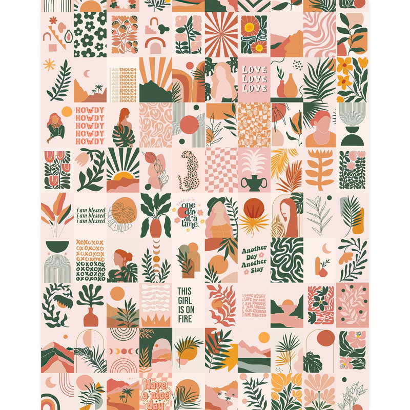 Papier peint à motif géométrique Mid-Century, L 120 po x l 96 po