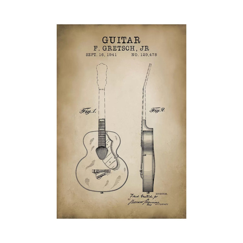 F. Gretsch, Jr. Guitar - Wrapped Canvas Print, 20.32 cm H x 30.48 cm W