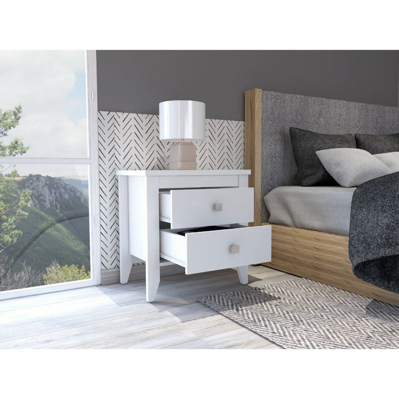 Table de chevet moderne à quatre pieds avec deux tiroirs Breeze