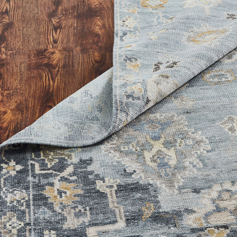 Ambrose Hand Knotted Oriental Area Rug in Blue; Washed Denim, Rectangle 10' x 14'