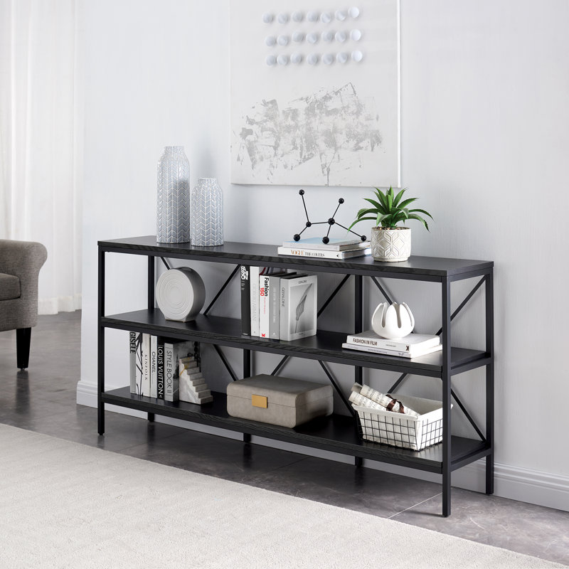 Kira Console Table with Shelves, Black, 30" H x 64" W x 11.75" D