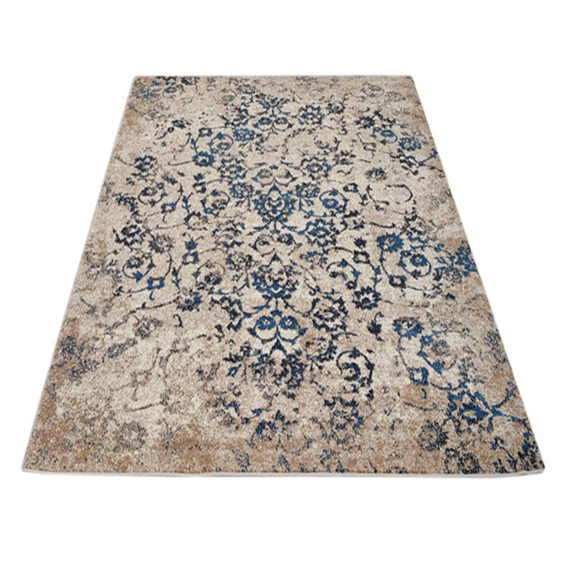 Machine Made Heatset Polyproplyene Area Rugs - Rectangle, Beige Blue Color, Floral Modern Design, Low Pile Machine Made Area Rugs for Living Room, Bed Room