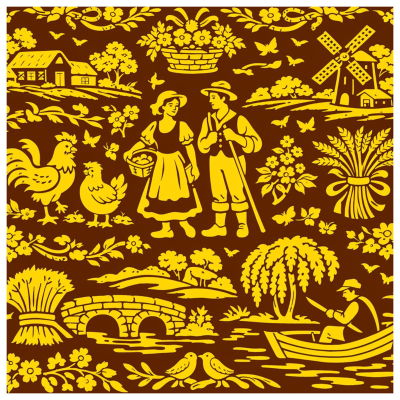Édredon Folk Art Village Scene, Simple extra long