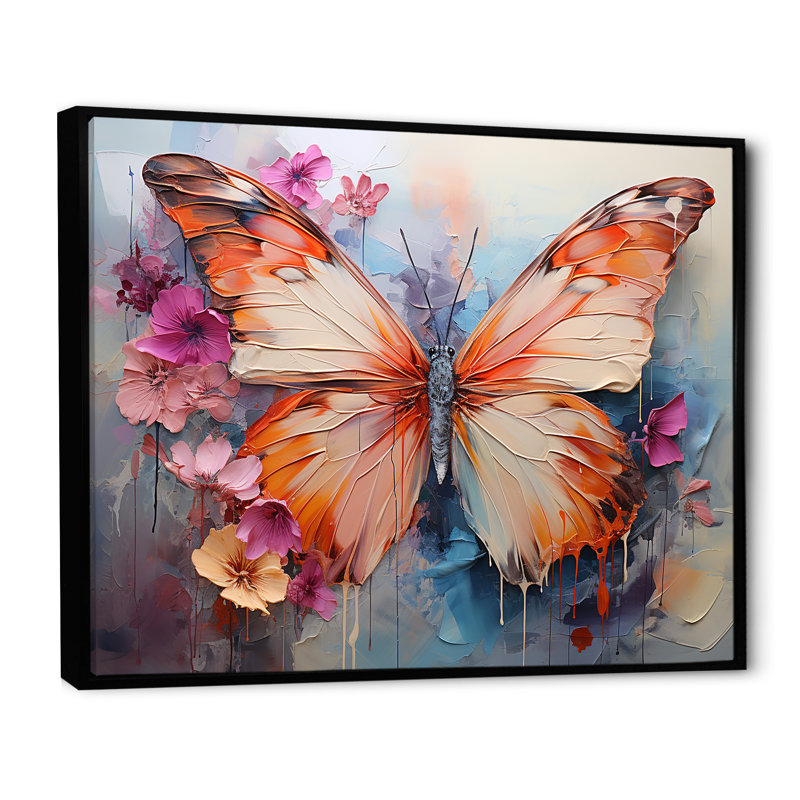 Papillon abstrait auras - art mural papillon, Cadre flottant noir, H 30 po x l 40 po x P 1,5 po