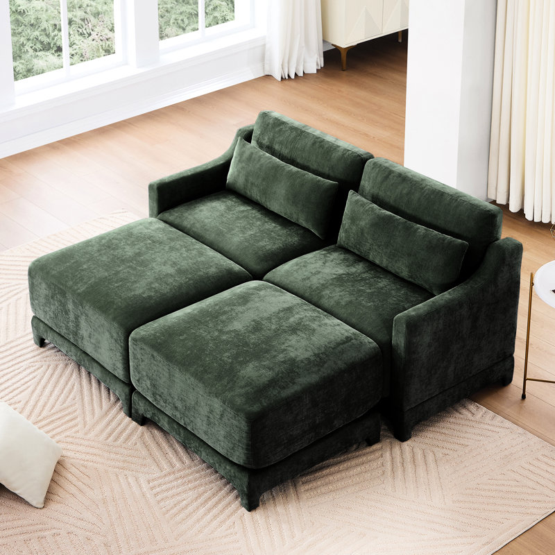 Deux places ergonomiques et confortables en tissu d'ameublement en chenille, avec coussins lombaires, éponge à haute résilience pour se détendre à la maison, bois de qualité 1, 2, éponge design, chambres faciles à installer,