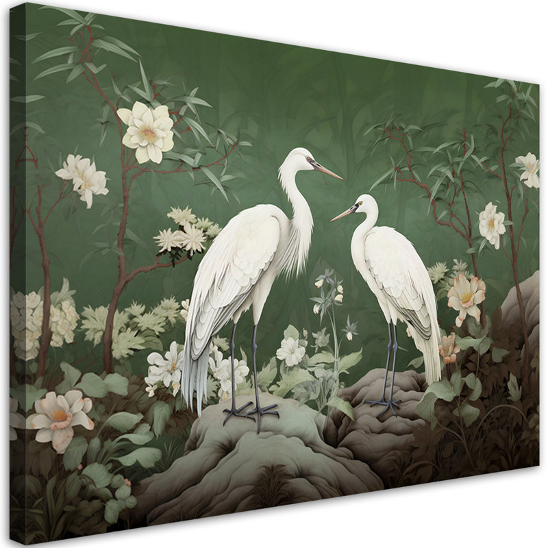 White Cranes - No Frame Print on Canvas, 60cm H x 90cm W