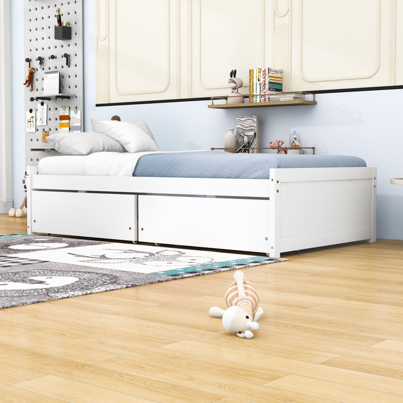 Ekamdeep Twin Size 2 Drawers Platform Bed, White