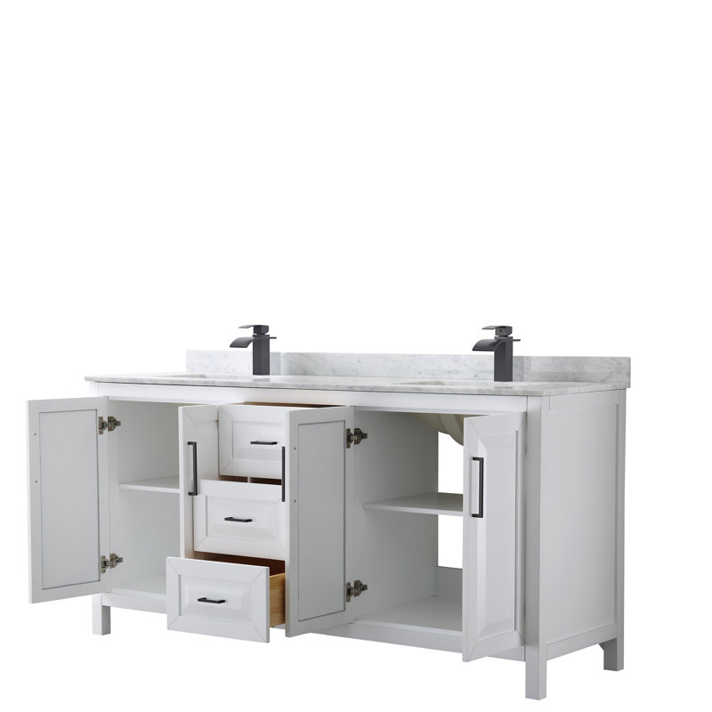 Ensemble de meuble-lavabo double 72 po Daria, Blanc, Marbre de culture de Carrare, Noir mat