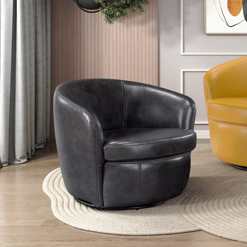Chaise d'appoint, fauteuil de fonction pivotant pour meubles de salon, revêtement en cuir fleur gris, revêtement en bois massif