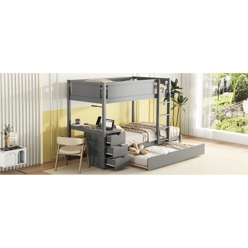 Lit superposé gris Twintwin avec bureau, lit gigogne et rangement - Améliorez le style d'utilisation de votre chambre à coucher, avec bureau fonctionnel pour lit gigogne