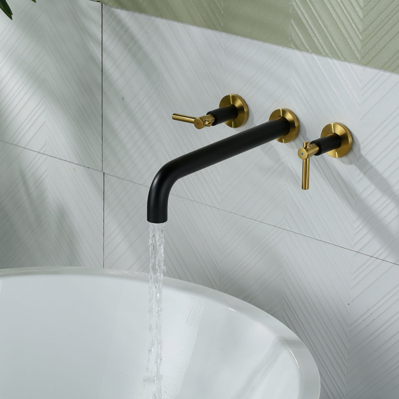 Wall Mounted Bathroom Faucet, Matte Black/Gold