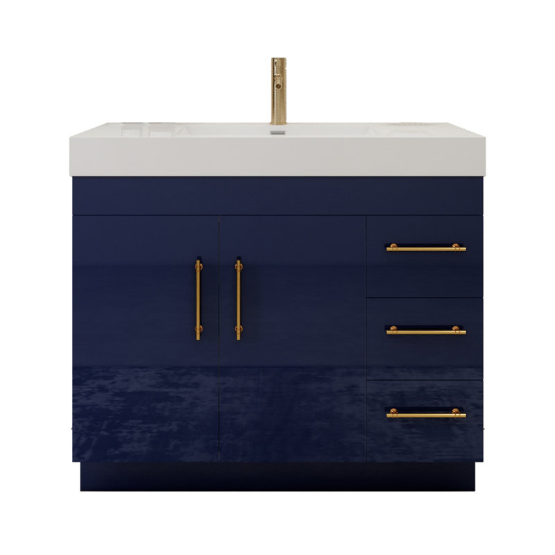 42'' Single Bathroom Vanity with Acrylic Top, Night Blue