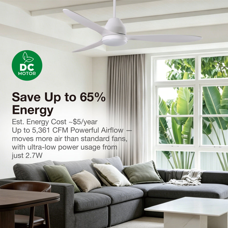 Whitehaven 56in 3-Blades Indoor/Outdoor Ceiling Fan with Remote Control and Light, White