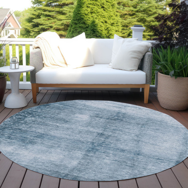 Machine Washable Indoor/Outdoor Xhevrie Denim Rug, Round 8'