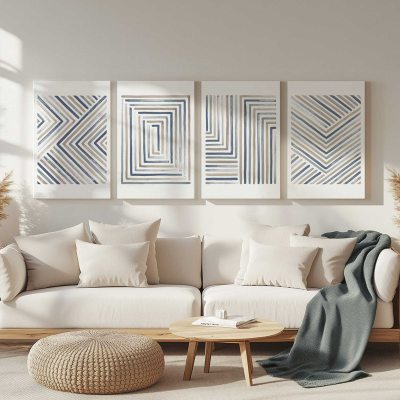 Ensemble de 4 visions linéaires, H 36 po x l 96 po, Toile tendue