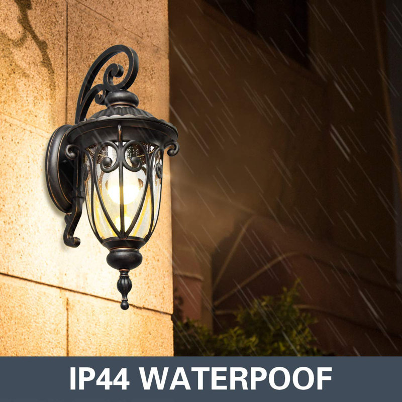 18 Inch Outdoor Porch Light With Wall Mount, Antique Bronze Wall Lantern For Garage, Vintage Wall Sconce With Clear Seeded Glass Shade, Light Outside For House