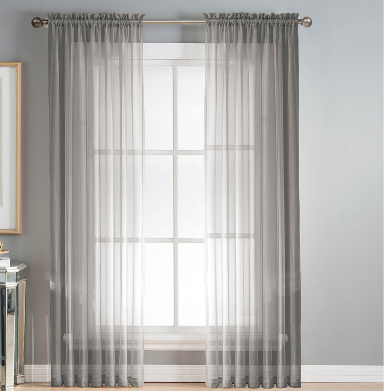 Genovese Sheer Curtains / Drapes Pair, Gray, 84" x 56"