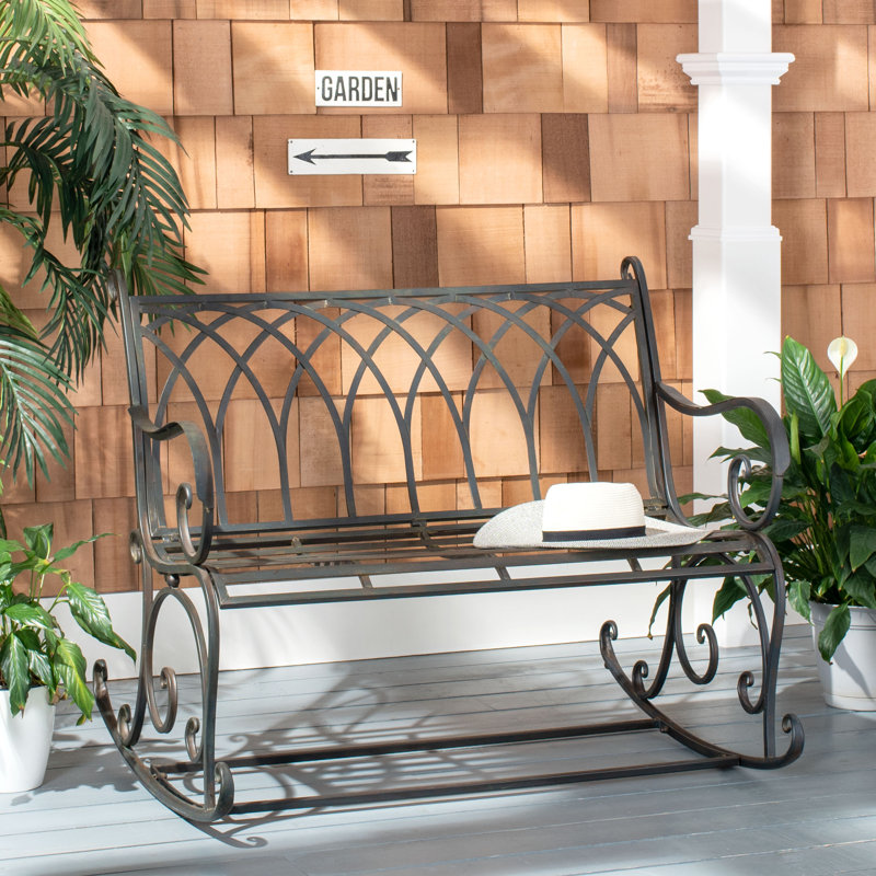 Iron Outdoor Bench, Black Rust