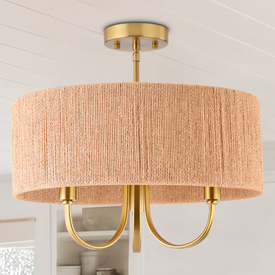 Stephane 3 - Light 17.71'' Shaded Drum Semi Flush Mount with Fabric Accents
