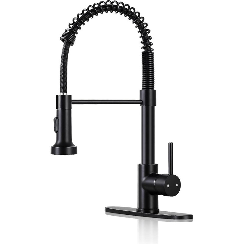 Kitchen Faucets With Pull Down Sprayer Matte Black - Dual Mode Setting Single Handle 1 Or 3 Holes Commercial Black Kitchen Sink Faucet With Deck Plate For Farmhouse.