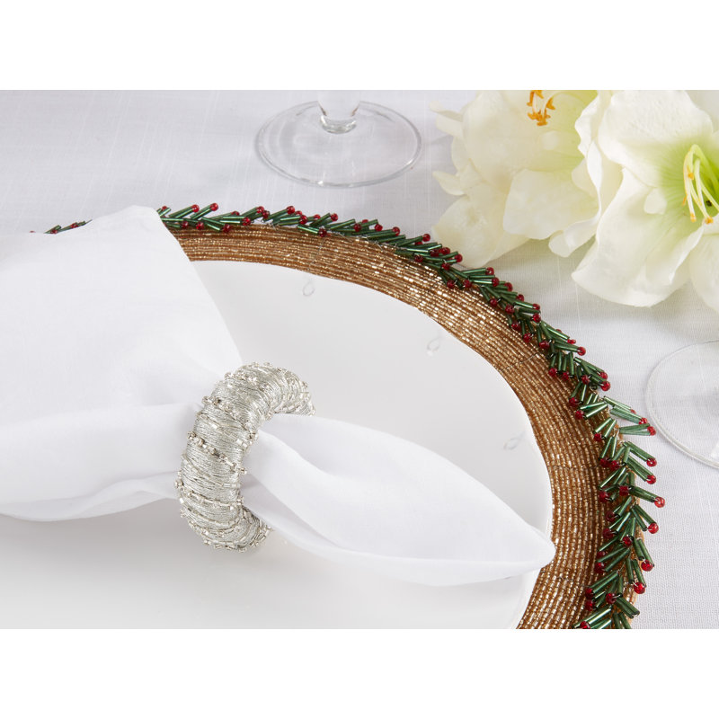 Silver Beaded Glamorous Napkin Rings Set of 4