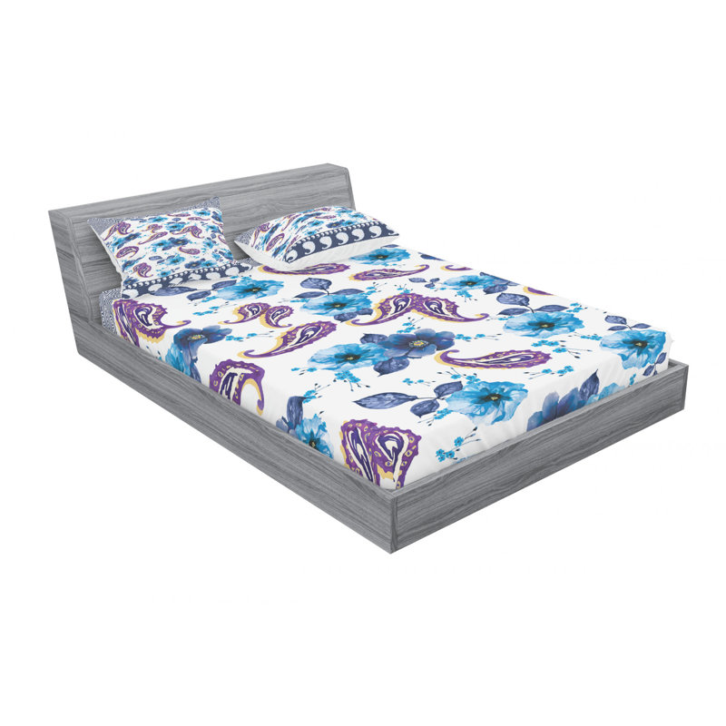 Microfiber Floral Sheet Set, Queen Sheet Set with Fitted Sheet