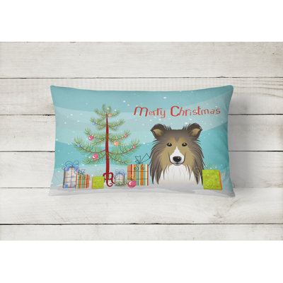  Christmas Tree and Sheltie Fabric Indoor/Outdoor Throw Pillow