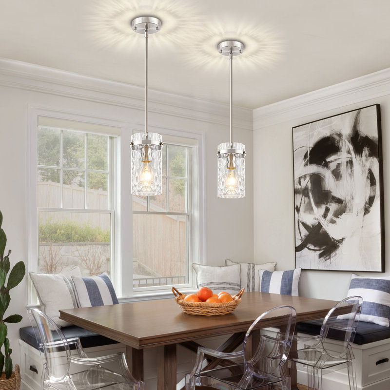 Aaron 1 - Light Nickel Modern Pendant Light With Cylinder Clear Water Glass Shade, Nickel