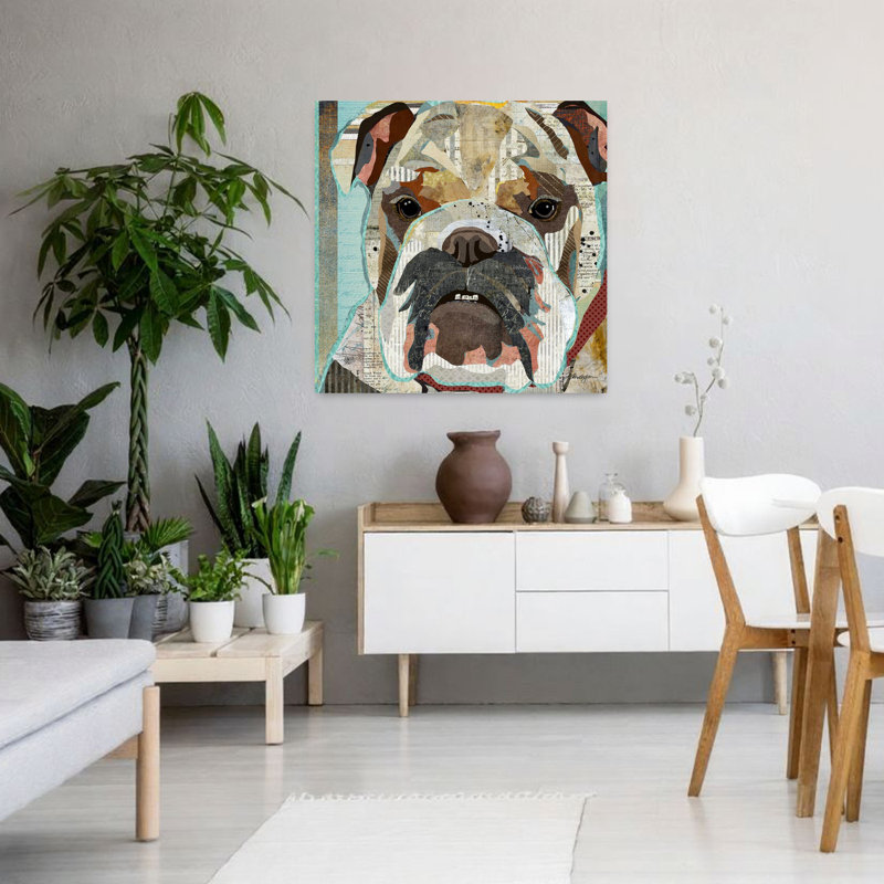 Bouledogue anglais, art contemporain pour chien, H 36 po x l 36 po